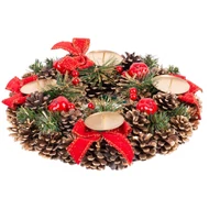 MagicHome karácsonyi koszorú, adventi, natúr, piros, 25 cm