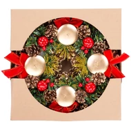 MagicHome karácsonyi koszorú, adventi, natúr, piros, 25 cm