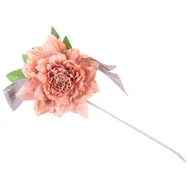 MagicHome virág, bazsarózsa szalaggal, barack színű, szár, virágméret: 17 cm, virághossz: 37 cm