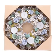 MagicHome karácsonyi koszorú, adventi, natúr, kék, szürke élek, 38 cm