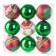 MagicHome karácsonyi gömbök, 9 db, készlet, piros-zöld, dekorációval, karácsonyfára, 6 cm