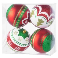 MagicHome karácsonyi gömbök, 4 db, piros-zöld, díszítéssel, karácsonyfára, 10 cm