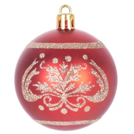 MagicHome karácsonyi gömbök, 9 db, piros, díszítéssel, karácsonyfára, 6 cm