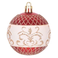 MagicHome karácsonyi gömbök, 9 db, piros, díszítéssel, karácsonyfára, 6 cm