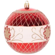 MagicHome karácsonyi gömbök, 4 db, piros, díszítéssel, karácsonyfára, 10 cm