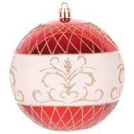 MagicHome karácsonyi gömbök, 4 db, piros, díszítéssel, karácsonyfára, 10 cm