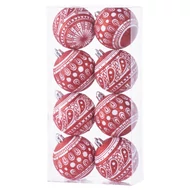 MagicHome karácsonyi gömbök, 8 db, 6 cm, piros fehér díszítéssel, karácsonyfára