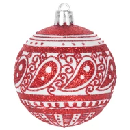 MagicHome karácsonyi gömbök, 8 db, 6 cm, piros fehér díszítéssel, karácsonyfára
