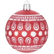 MagicHome karácsonyi gömbök, 8 db, 6 cm, piros fehér díszítéssel, karácsonyfára