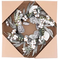 MagicHome karácsonyi koszorú, havas fenyőágakkal, 60 x 60 x 14 cm