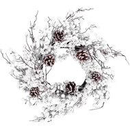 MagicHome karácsonyi koszorú, havas gömbökkel és tobozokkal, 50 x 50 x 14 cm