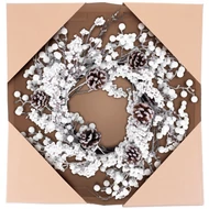 MagicHome karácsonyi koszorú, havas gömbökkel és tobozokkal, 50 x 50 x 14 cm