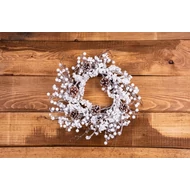 MagicHome karácsonyi koszorú, havas gömbökkel és tobozokkal, 50 x 50 x 14 cm