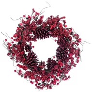 MagicHome karácsonyi koszorú, fonott, fenyőágakkal, piros, 60 x 60 x 15 cm