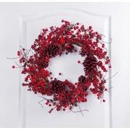 MagicHome karácsonyi koszorú, fonott, fenyőágakkal, piros, 60 x 60 x 15 cm