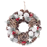 MagicHome karácsonyi koszorú, natúr, fehér tobozokkal, felfüggeszthető, 37 x 9 x 37 cm