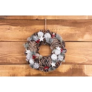 MagicHome karácsonyi koszorú, natúr, fehér tobozokkal, felfüggeszthető, 37 x 9 x 37 cm