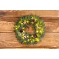 MagicHome karácsonyi koszorú, natúr, havas, 48 LED, IP 20, 2x AA, 40 cm