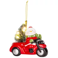 MagicHome karácsonyi dekoráció, Hóember autóban, LED, terrakotta, 12,5 x 6 x 11,8 cm