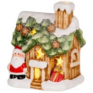 MagicHome karácsonyi dekoráció, Házikó Mikulással, LED, terrakotta, felfüggesztő, 10 x 8, 3 x 12,2 c