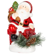 MagicHome karácsonyi dekoráció, Mikulás fenyőágakkal, LED, terrakotta,10 x 8,2 x 13,7 cm