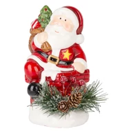 MagicHome karácsonyi dekoráció, Mikulás fenyőágakkal, LED, terrakotta,10 x 8,2 x 13,7 cm