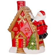 MagicHome karácsonyi dekoráció, Házikó Mikulással a tetőn, LED, terrakotta, felfüggesztő, 2x AAA, 27