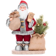 MagicHome karácsonyi dekoráció, Mikulás táskával és karácsonyfával, LED, 3x AAA, 30 cm