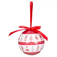 MagicHome karácsonyi gömbök, karácsonyfákkal, 6 db, 7,5 cm, piros-fehér karácsonyfára