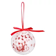 MagicHome karácsonyi gömbök, karácsonyfákkal, 14 db, 7,5 cm, piros-fehér karácsonyfára