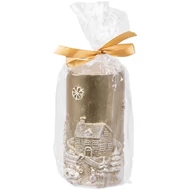 MagicHome karácsonyi gyertya, 7 x 12,5 cm, arany, tájképpel