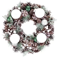 MagicHome karácsonyi koszorú, adventi, natúr, zöld gömbökkel, 34 cm