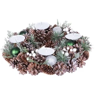 MagicHome karácsonyi koszorú, adventi, natúr, zöld gömbökkel, 34 cm