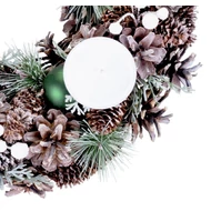 MagicHome karácsonyi koszorú, adventi, natúr, zöld gömbökkel, 34 cm