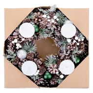 MagicHome karácsonyi koszorú, adventi, natúr, zöld gömbökkel, 34 cm