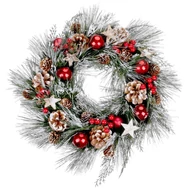 MagicHome karácsonyi koszorú, natúr, fenyőágakkal és csillagokkal, 39 cm