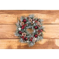 MagicHome karácsonyi koszorú, natúr, fenyőágakkal és csillagokkal, 39 cm