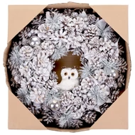 MagicHome karácsonyi koszorú, natúr, krémszínű, felfüggeszthető, bagollyal, 40 cm