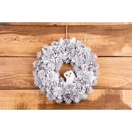 MagicHome karácsonyi koszorú, natúr, krémszínű, felfüggeszthető, bagollyal, 40 cm