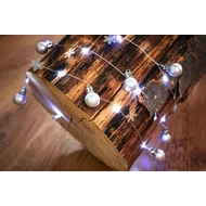 Fényfüzér MagicHome Karácsony Ball, 20 LED hideg fehér, gömbökkel és csillagokkal, ezüst, 2x AA, egyszerű