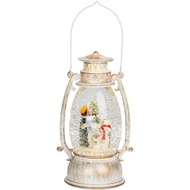 MagicHome Karácsonyi retró lámpa, LED, hóemberrel, csillámokkal, fehér, 3x AA, műanyag, 13 x 11 x 24