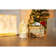 MagicHome Karácsonyi retró lámpa, LED, hóemberrel, csillámokkal, fehér, 3x AA, műanyag, 13 x 11 x 24