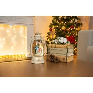 MagicHome Karácsonyi retró lámpa, LED, hóemberrel, csillámokkal, fehér, 3x AA, műanyag, 13 x 11 x 24