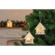 MagicHome karácsonyi dekoráció, Mikulás házikóban, LED, felfüggeszthető, 12,9 x 3 x 10,4 cm