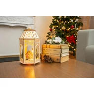 MagicHome karácsonyi lámpa, Fa falu, 9 LED, meleg fehér szín, 16,5 x 14 x 30 cm