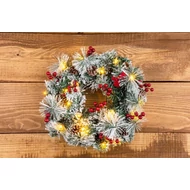 MagicHome karácsonyi koszorú, natúr, fenyőtobozokkal, 20 LED, meleg fehér, 3x AA, 8 funkció, 30 cm