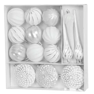 MagicHome karácsonyi gömbök, készlet, 15 db, 3,5-6-8 cm, fehér-ezüst, karácsonyfára