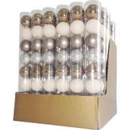 MagicHome karácsonyi gömbök, 8 db, fehér-ezüst-bronz, díszített, karácsonyfára, 5 cm, termékdoboz 36