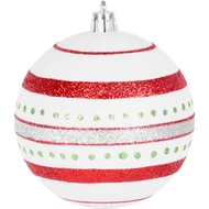 MagicHome karácsonyi gömbök, 14 db, piros-fehér, díszített, karácsonyfára, 8 cm, termékdoboz 24 tubu