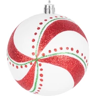 MagicHome karácsonyi gömbök, 14 db, piros-fehér, díszített, karácsonyfára, 8 cm, termékdoboz 24 tubu